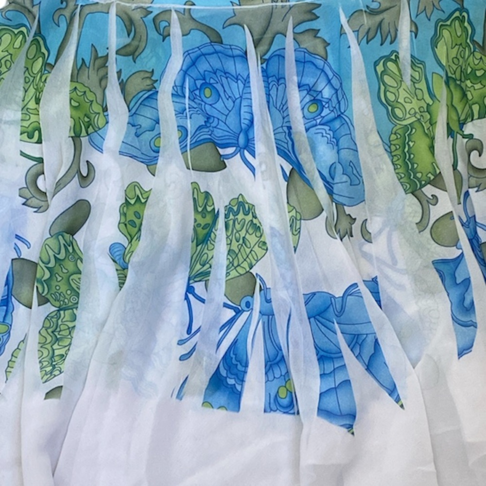 Vintage Y2K KumBaYa Strapless Tube Top Blue Green Floral Handkerchief Hem Size S - Picture 5 of 9
